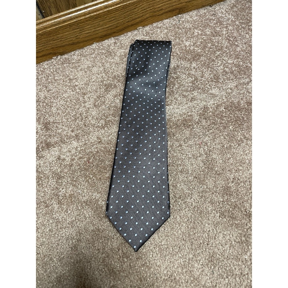 Bugatchi Mens Tie Blue Gray Polka Dots Designer Luxury Italian Necktie Silk 3"